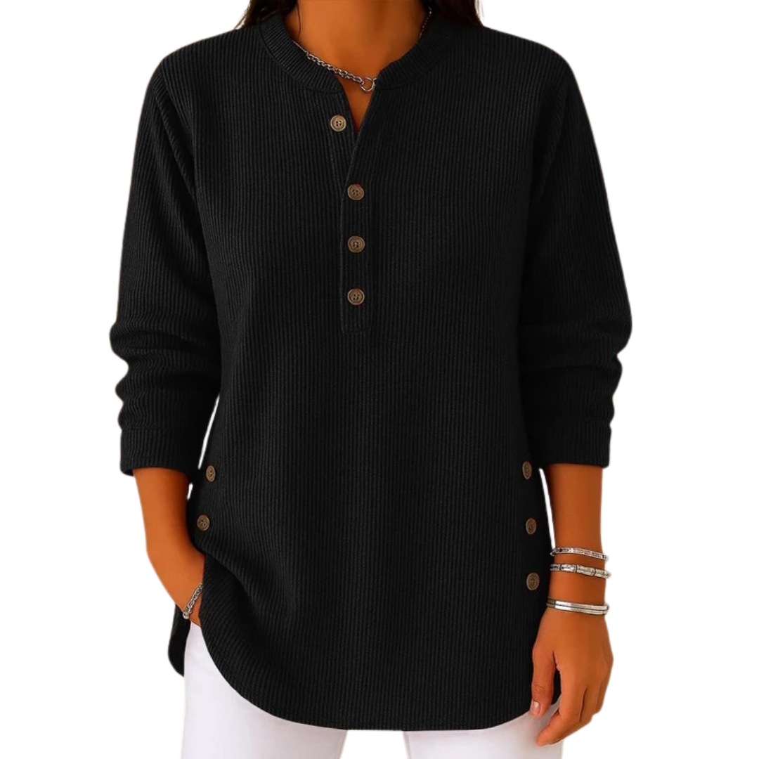 Damen Strick-Sweatshirt Regular Fit Casual mit Knopfleiste langärmlig