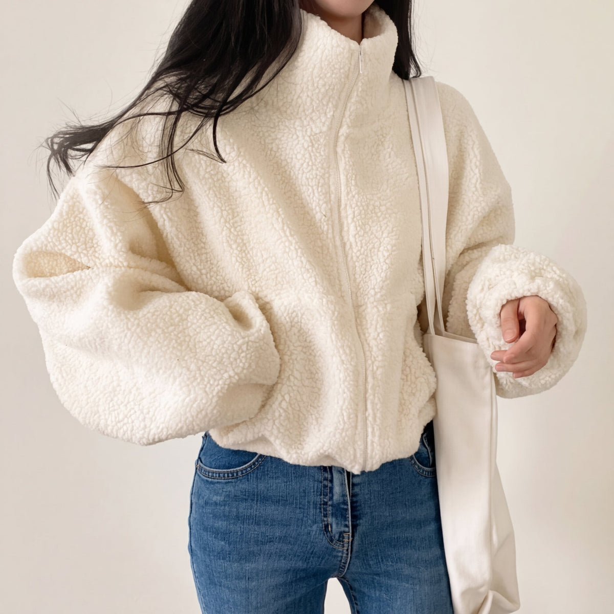 Damen Sherpa Fleecejacke Relaxed Fit Freizeit