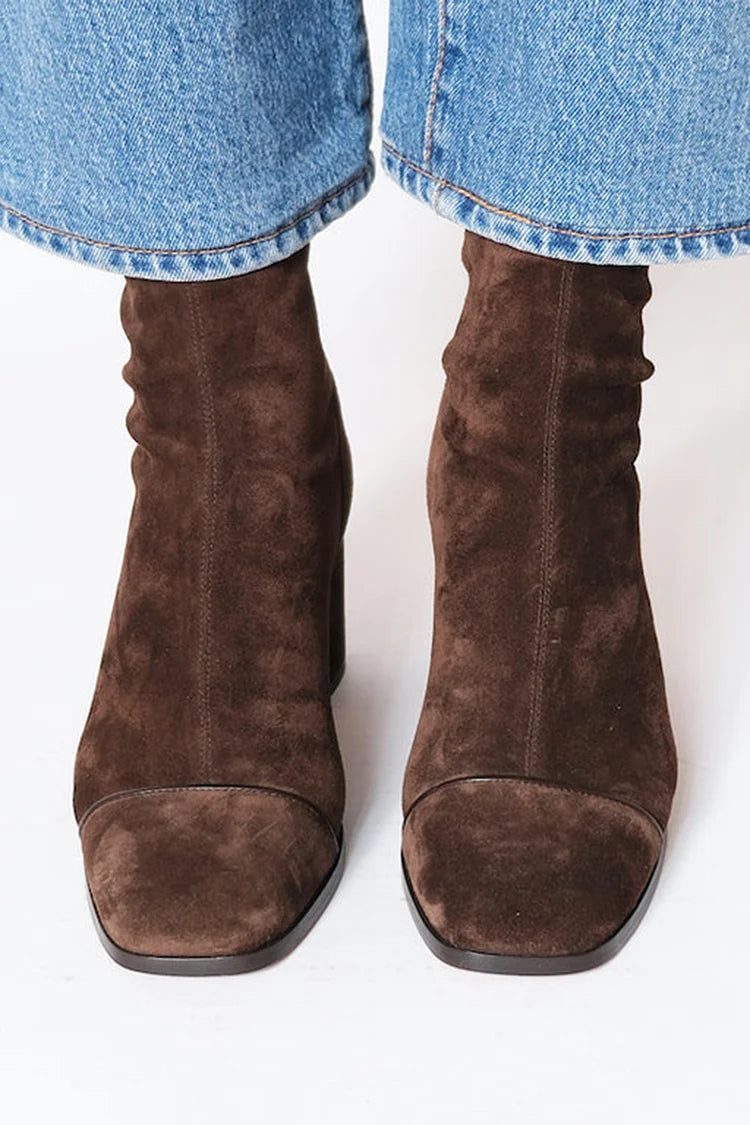 Damen Stiefeletten Wildleder-Optik mit quadratischer Zehenform und Blockabsatz