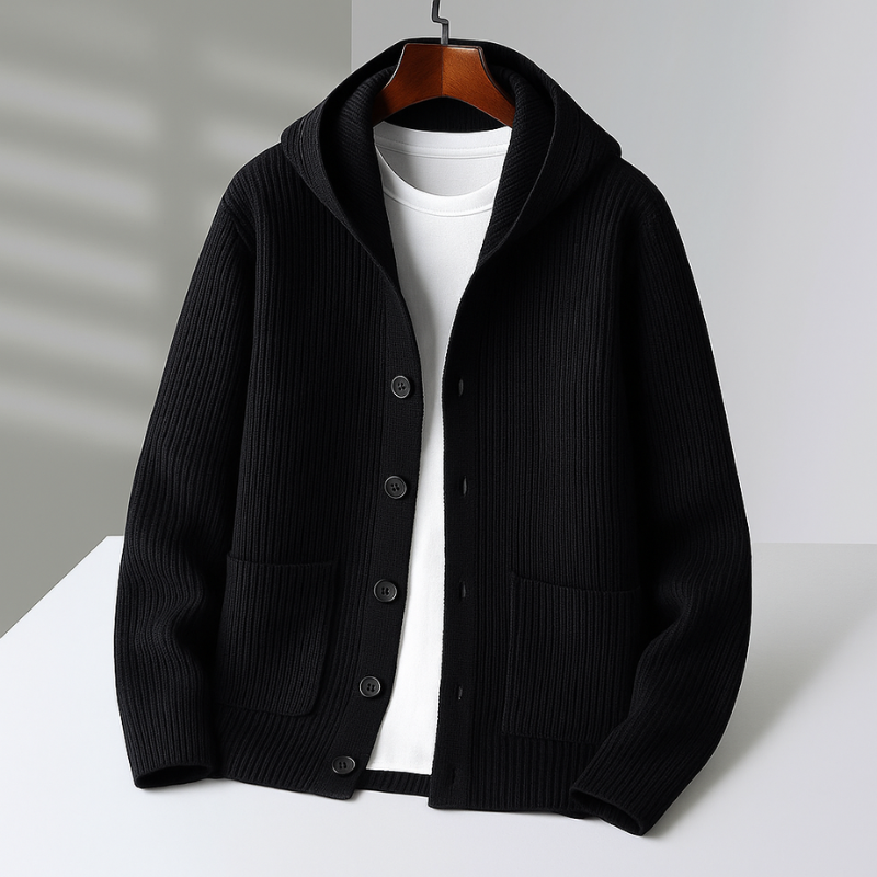 Damen Cardigan Relaxed Fit mit Kapuze und Rippstrickstruktur