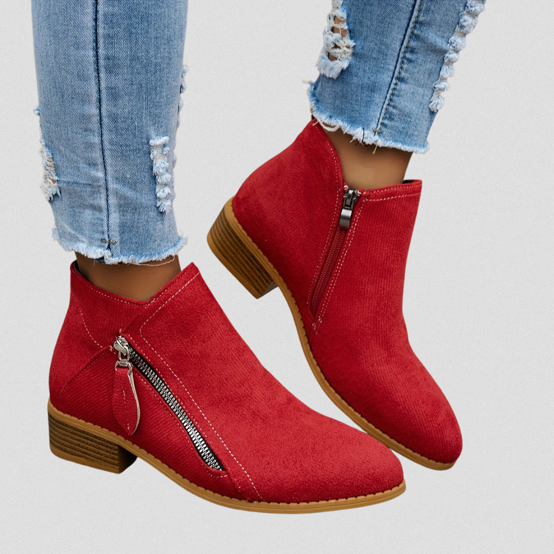 Damen Ankle Boots mit Reißverschluss und niedrigem Blockabsatz