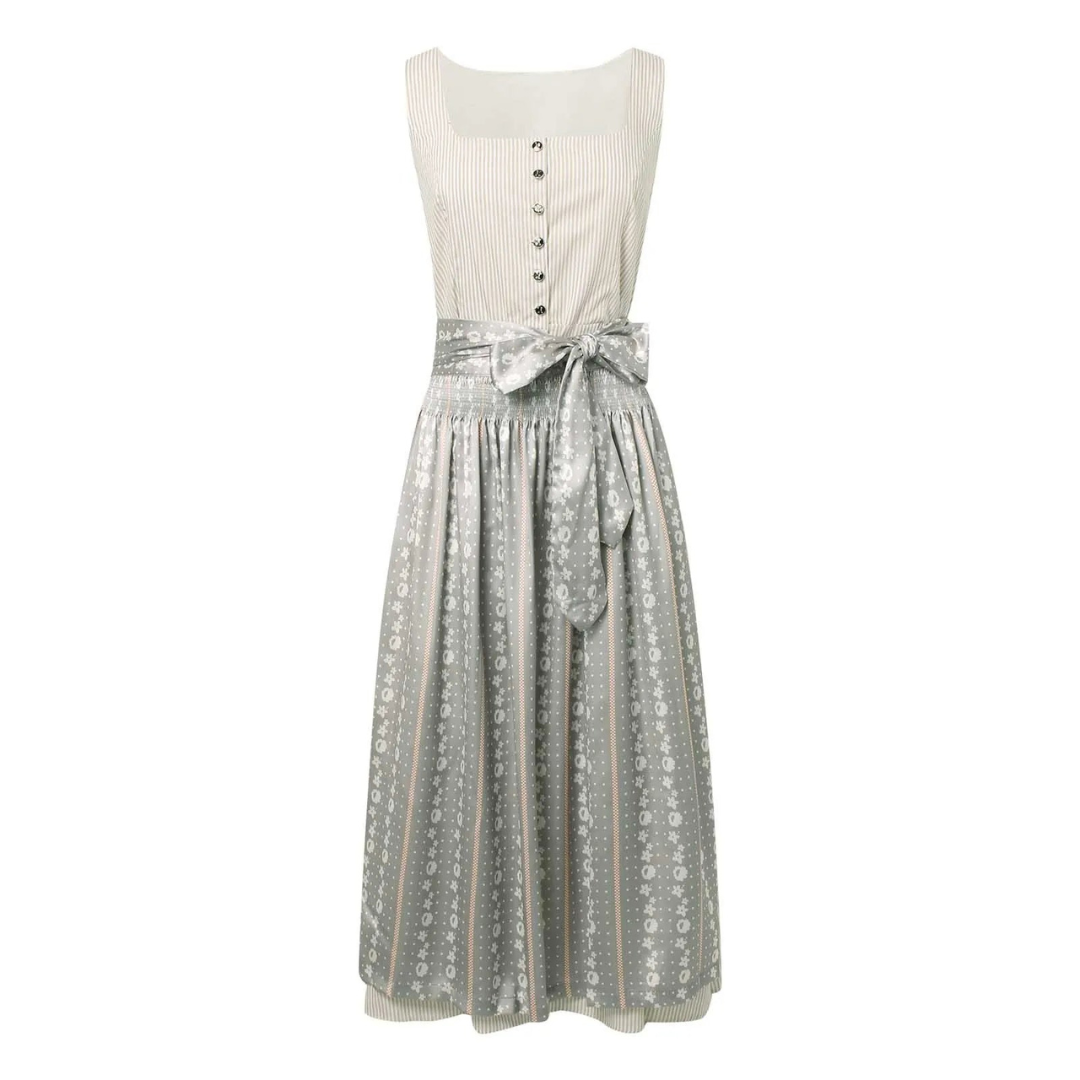 Anselora | Elegantes Damen Dirndl Kleid Midi mit Quadratischem Ausschnitt & Knopfleiste