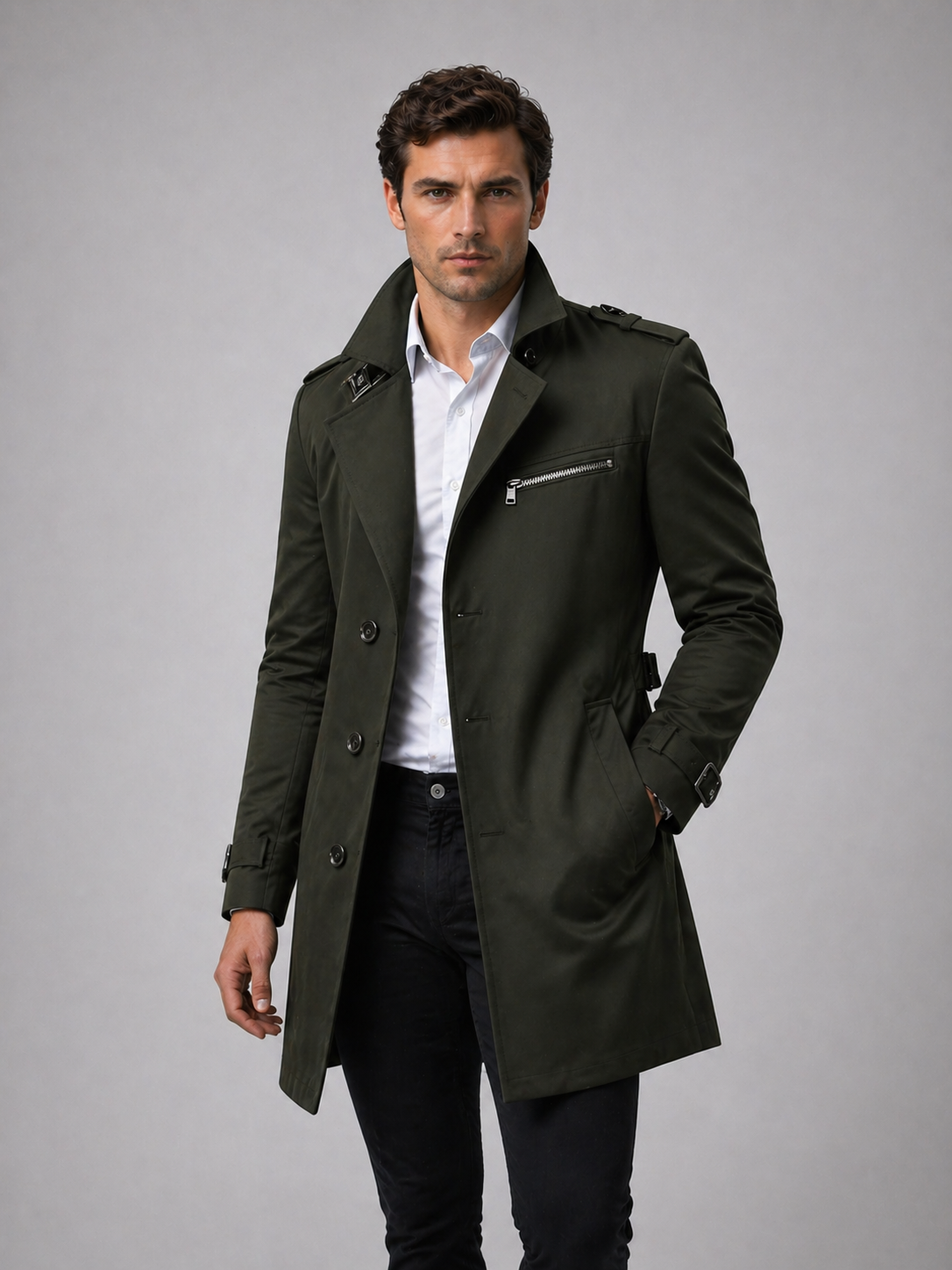 Herren Trenchcoat Slim Fit mit Gürtel