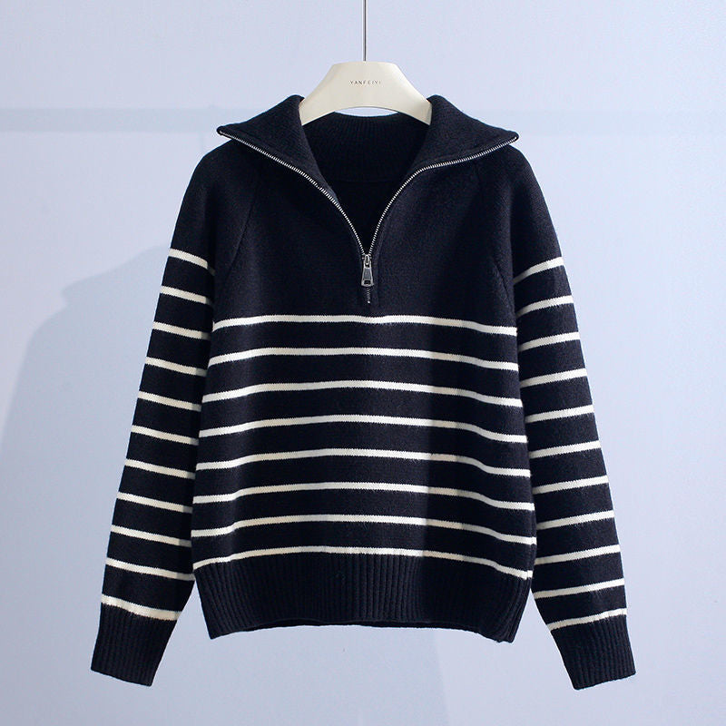 Damen Zip-Pullover Regular Fit mit geripptem Kragen