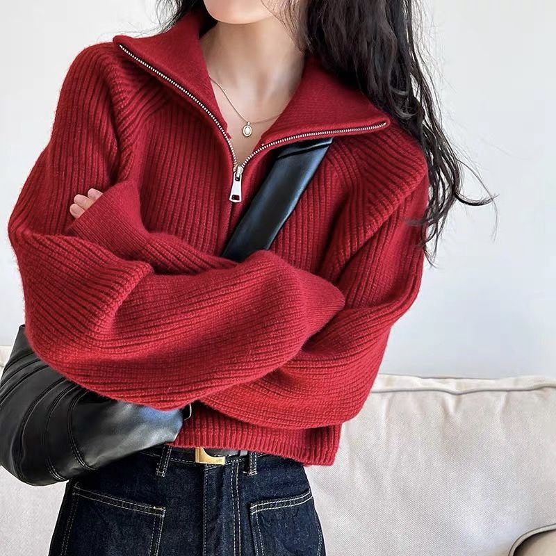 Damen Oversize Pullover mit Viertel-Reißverschluss