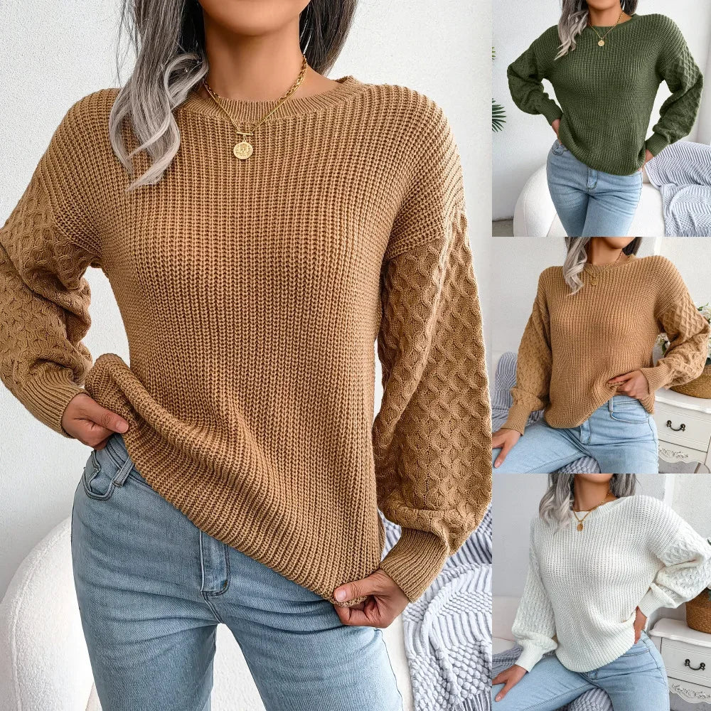 Damen Strickpullover Relaxed Fit mit Rundhalsausschnitt
