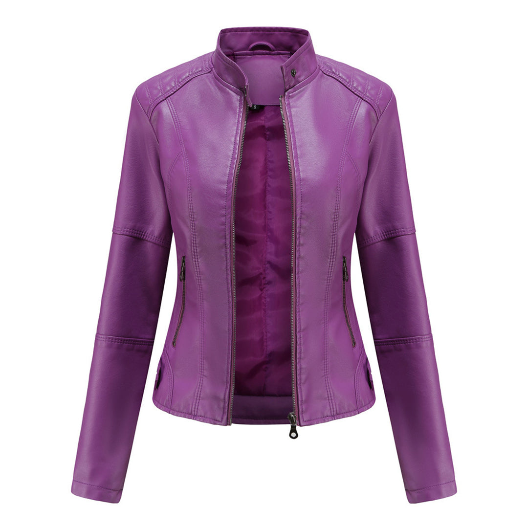 Damen Slim Fit Lederjacke Casual Elegant