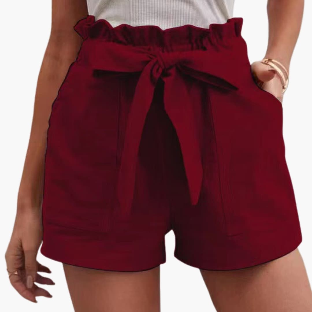 Damen Shorts Gerade Passform Freizeit mit Bindegürtel und breitem Bund