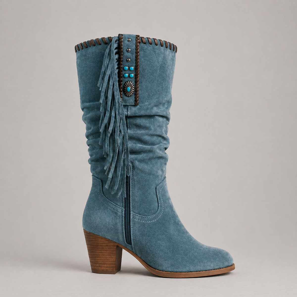 Damen Cowboy-Stiefeletten Knöchelhoch mit Fransen und Nieten
