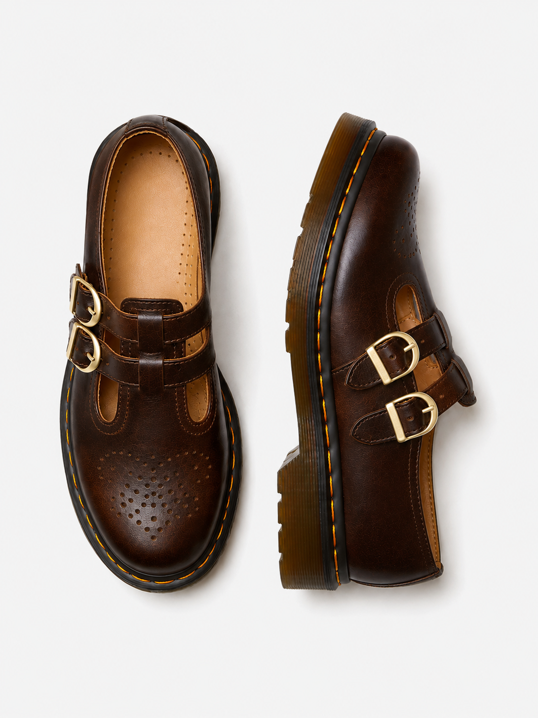 Damen Mary Jane Ballerinas mit Doppelriemen und Chunky-Sohle