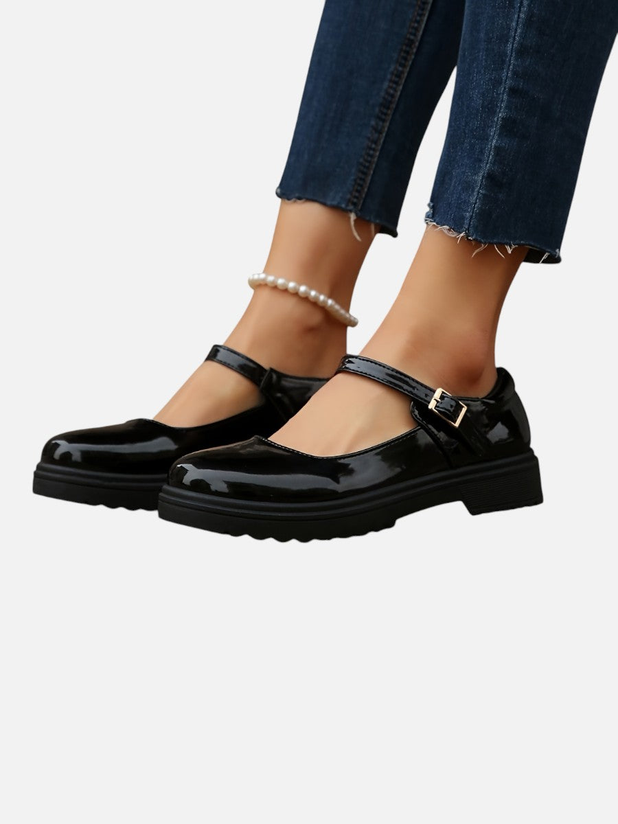 Damen Mary Jane Slipper mit glänzender Oberfläche