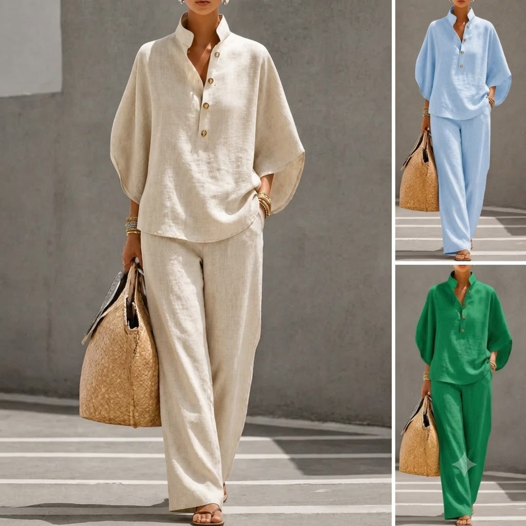 Damen Leinen-Set Relaxed Fit Casual Sommer