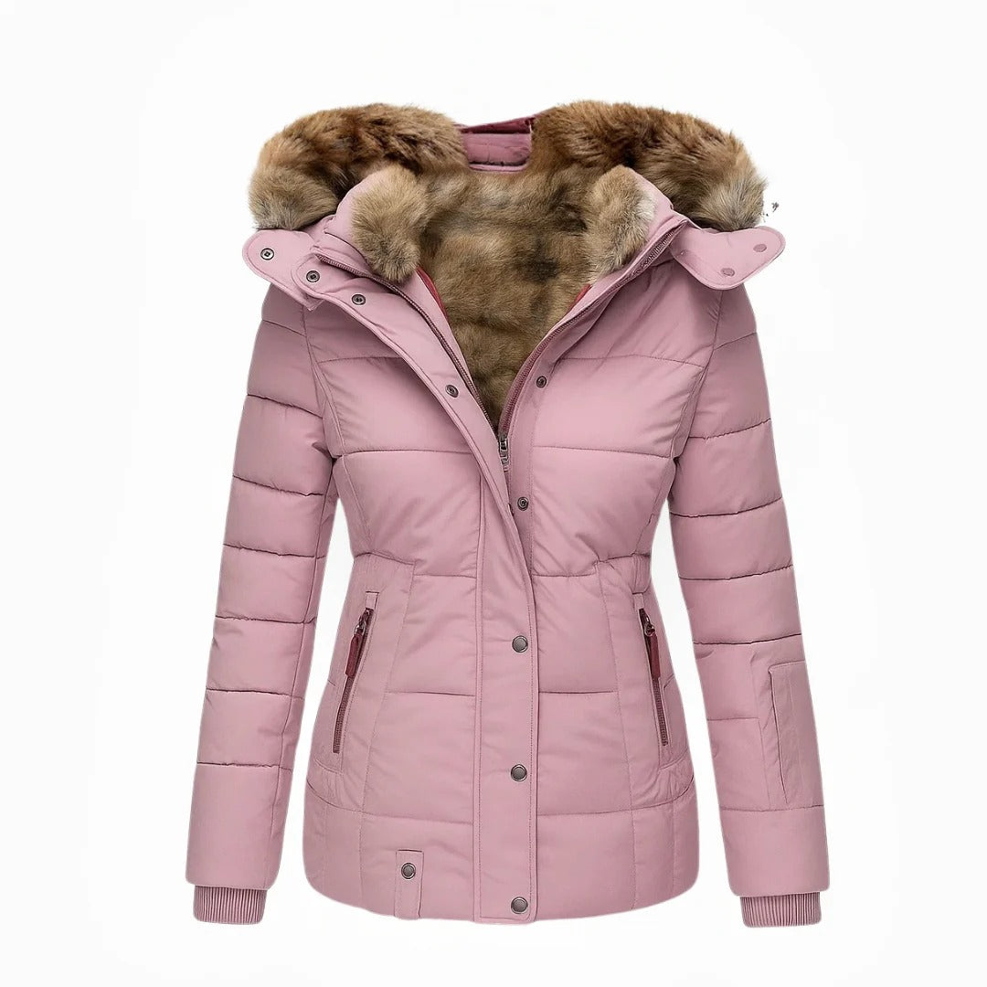 Damen Wintermantel Slim Fit Freizeit mit Kunstfellkragen