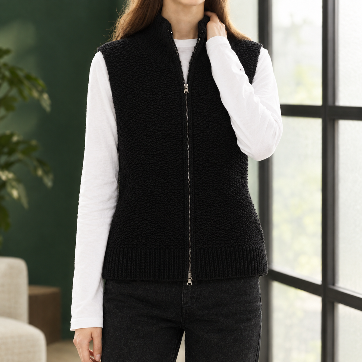 Damen Ärmellose Weste Relaxed Fit Casual mit Stehkragen