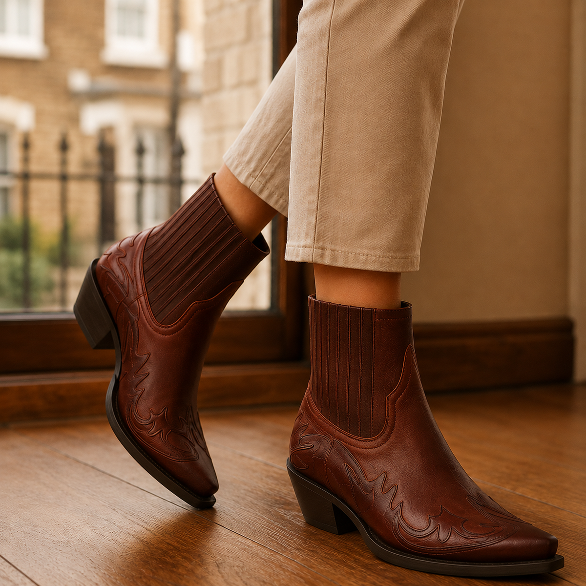 Damen Westernstiefel mit spitzer Zehenform und elastischen Seiteneinsätzen