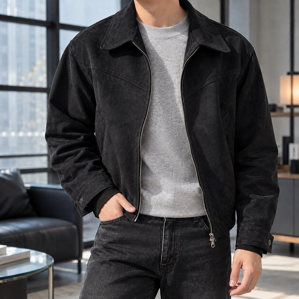 Zip-Jacke Herren Relaxed Fit Freizeit kurz geschnitten