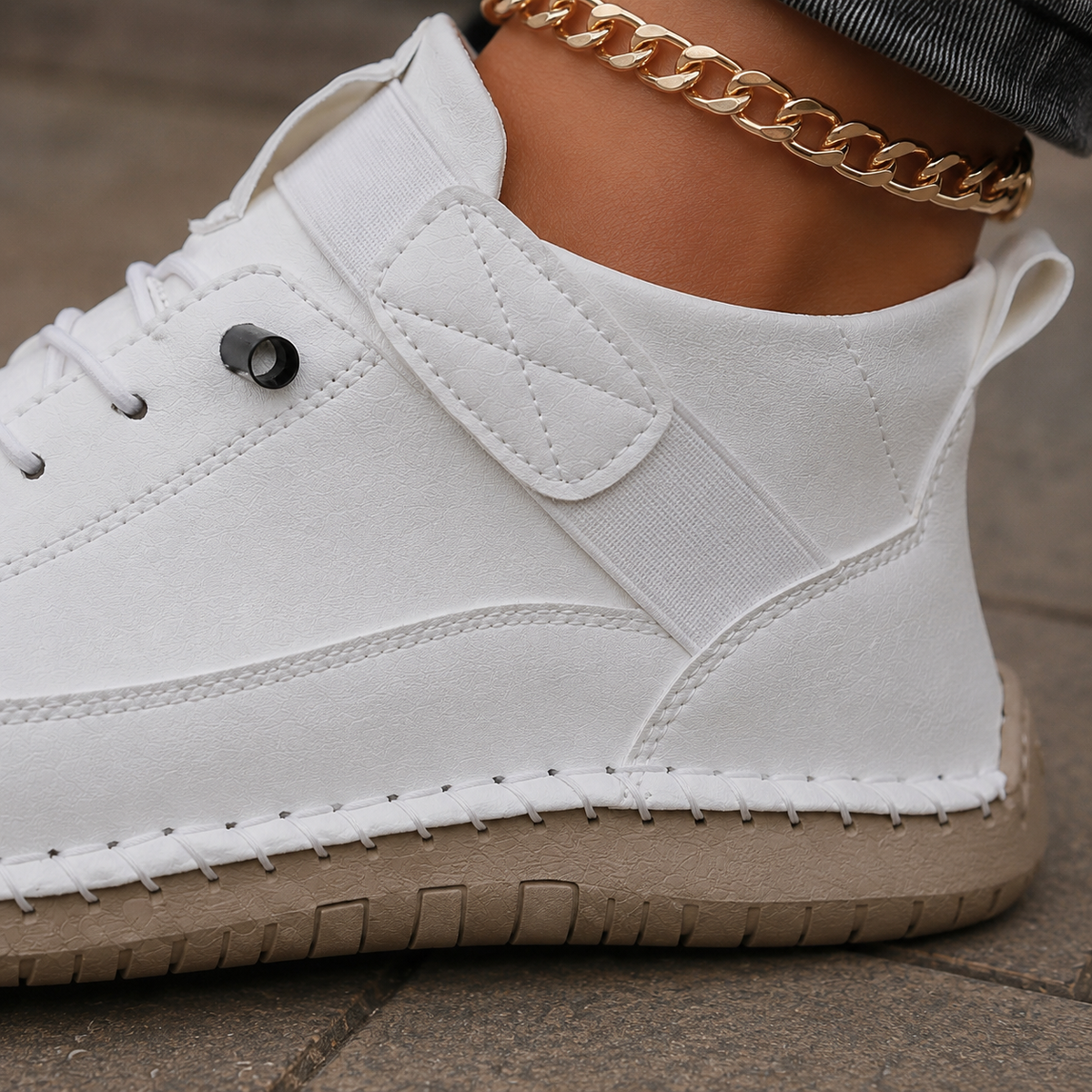 Damen Schnürsneaker mit Knöchelriemen und Kontrastsohle