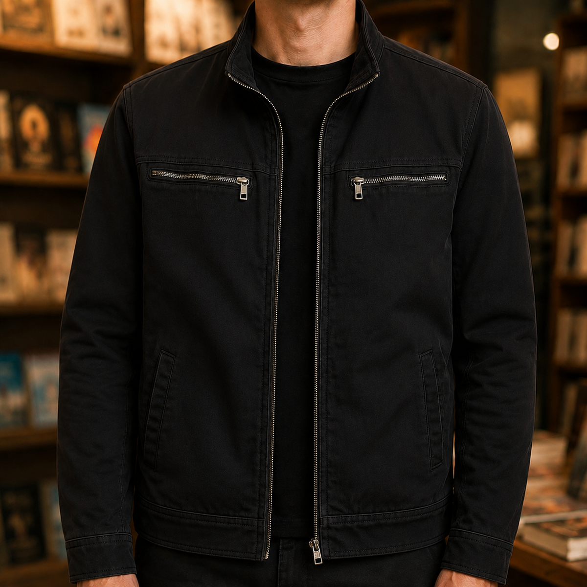 Herren Stehkragenjacke Regular Fit mit Reißverschluss und Stehkragen