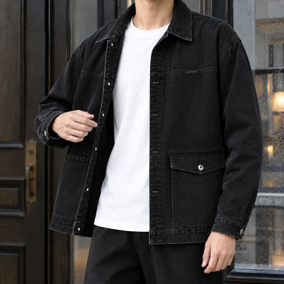 Overshirt Herren Relaxed Fit Freizeit Denim Waschung