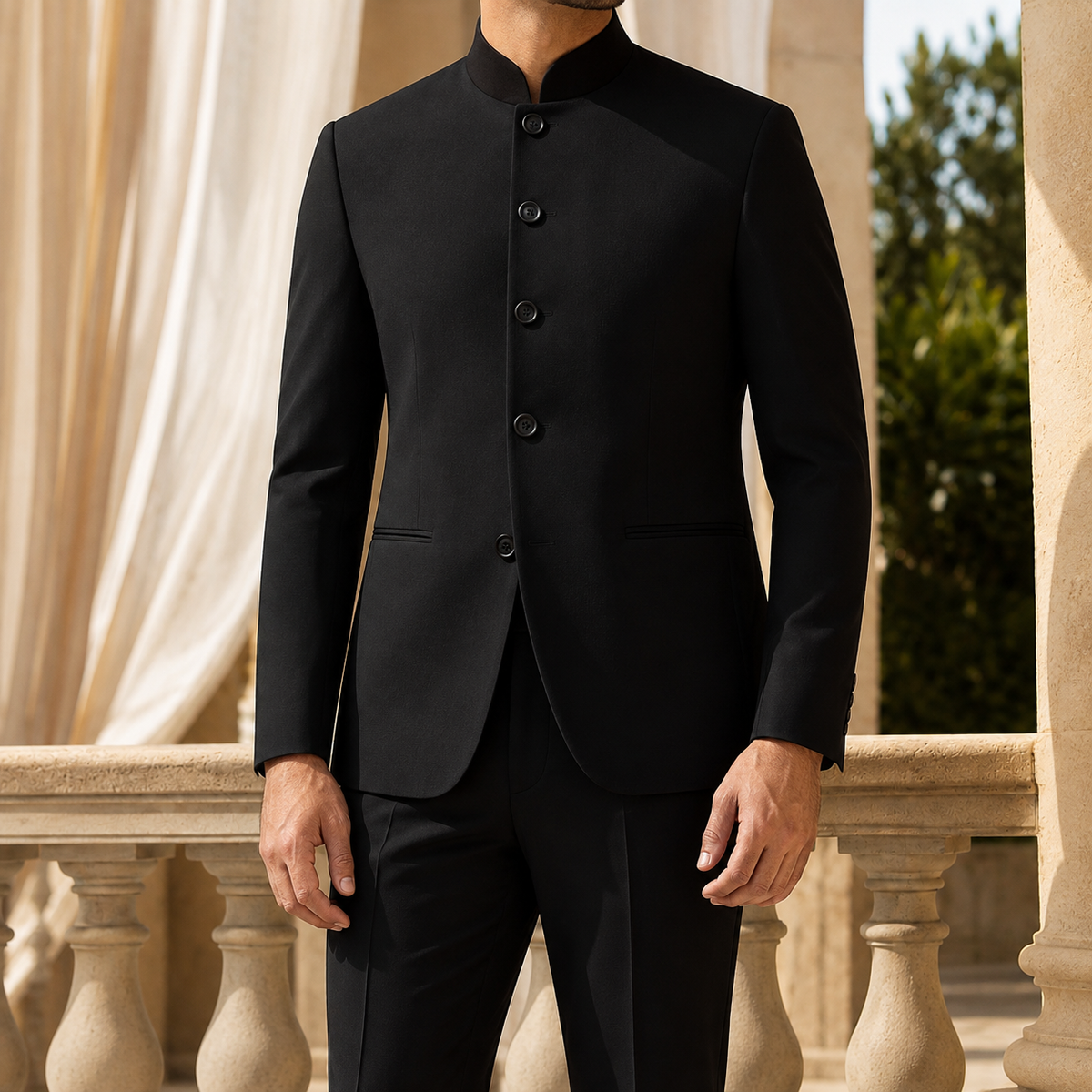 Herren Nehru-Jacke Slim Fit mit Mehrknopfverschluss und Nehru-Kragen