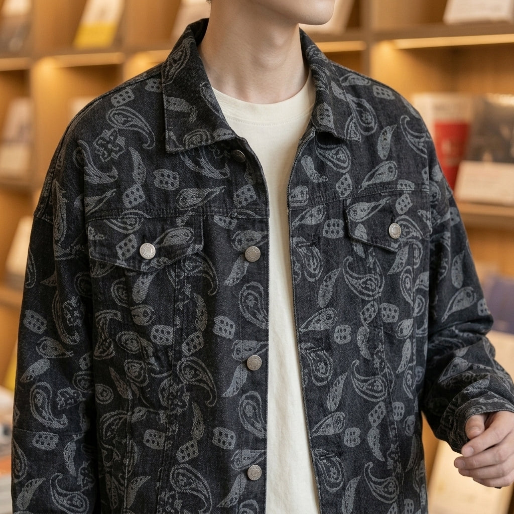Herren Jacke Relaxed Fit mit Knopfverschluss und Paisley-Muster