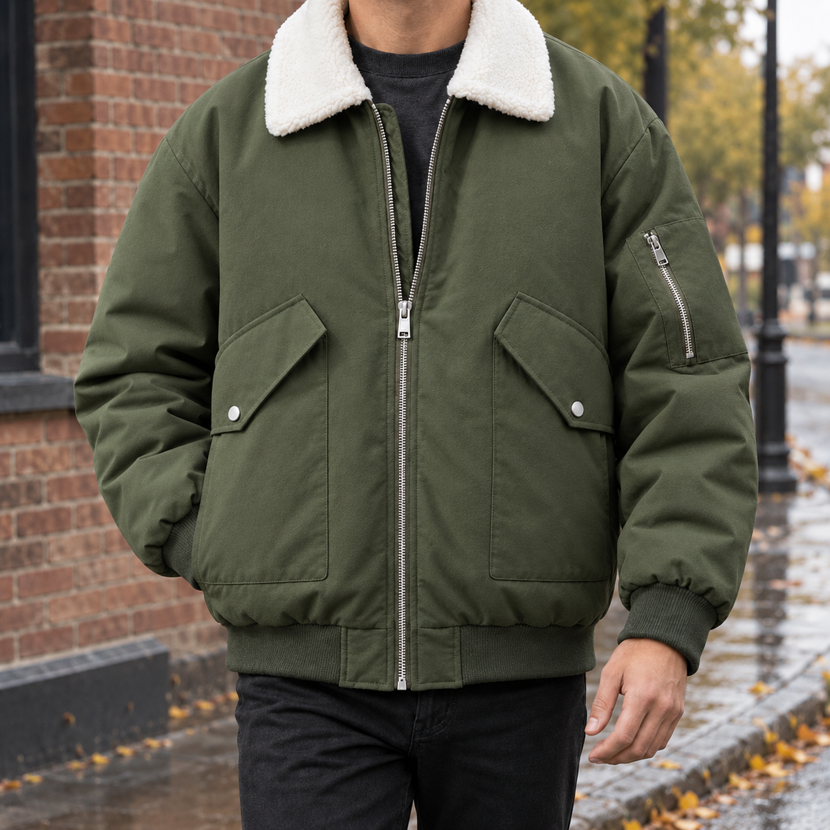 Pilotenjacke Herren Regular Fit Freizeit mit Kontrastkragen