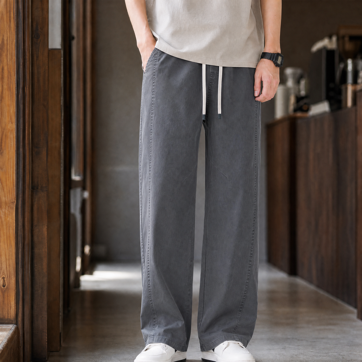 Herren Relaxed Fit Hose Freizeit mit Kordelzugbund