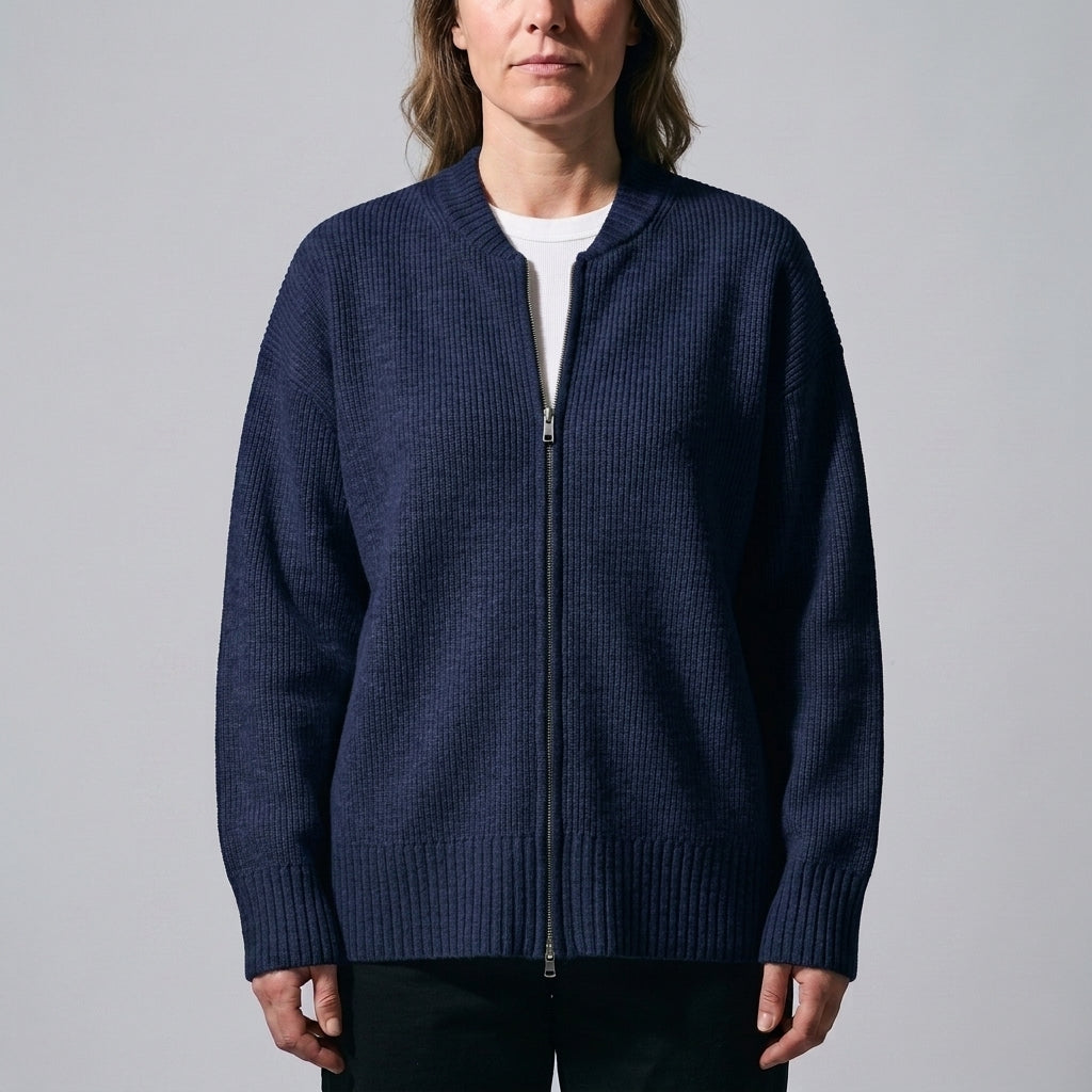 Damen Zip-Cardigan Relaxed Fit mit Rippstruktur