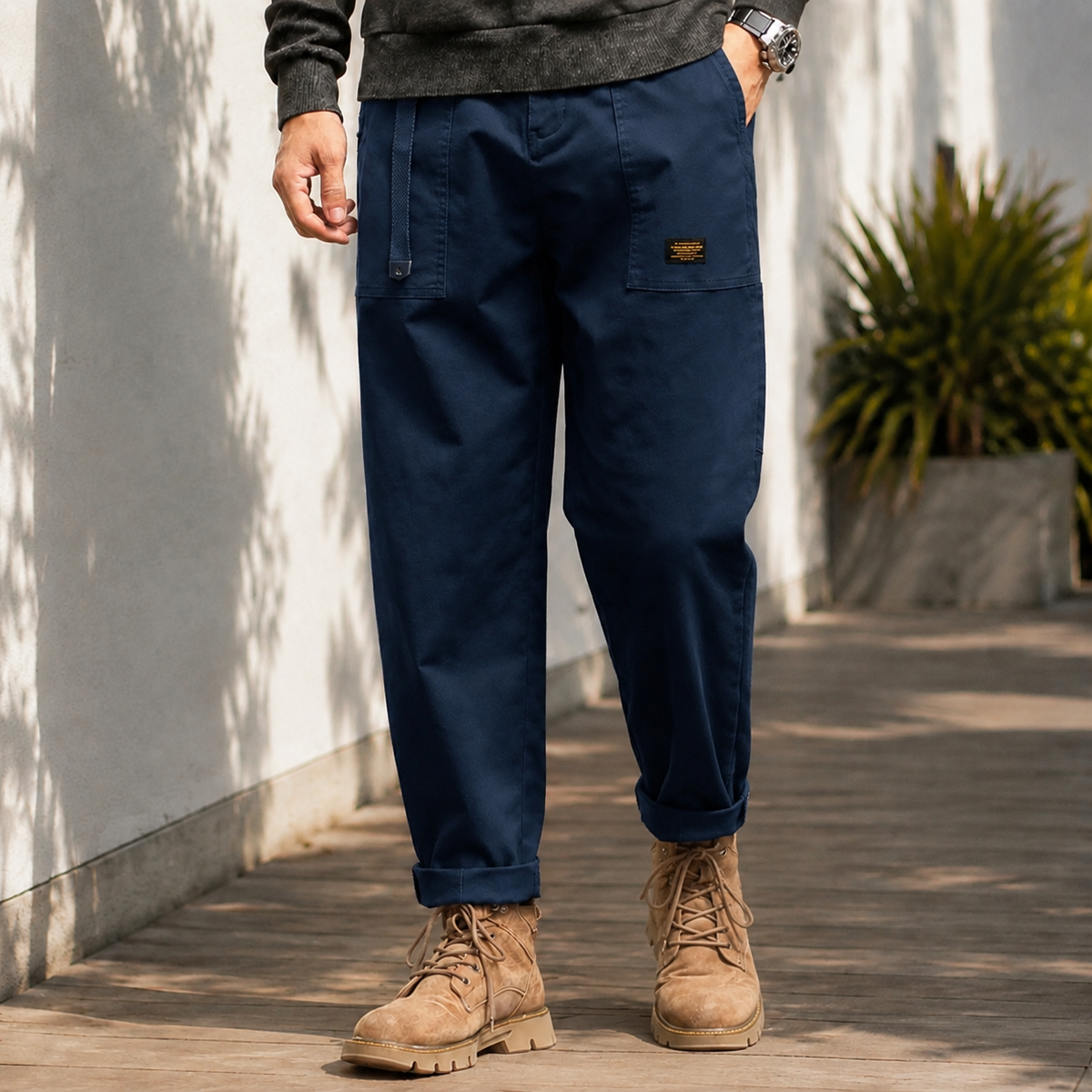 Herren Cargo-Hose, entspannt mit Bundfalte