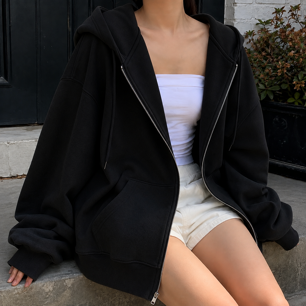 Damen Oversized Hoodie Relaxed Fit mit Kordelzugkapuze