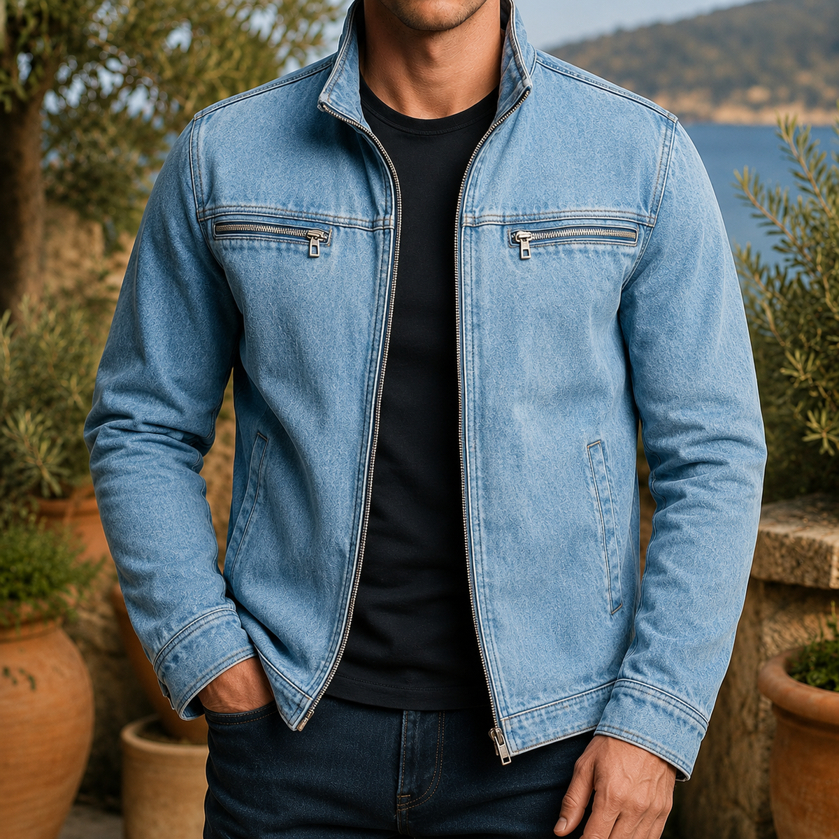 Herren Militärjacke Regular Fit mit Reißverschluss und Stehkragen