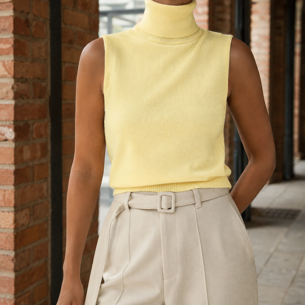 Damen Ärmelloser Rollkragenpullover Slim Fit