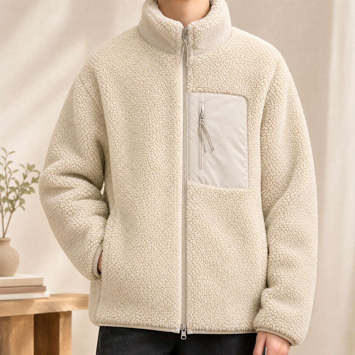 Texturiertes Zip-Jackett Herren Relaxed Fit Freizeit
