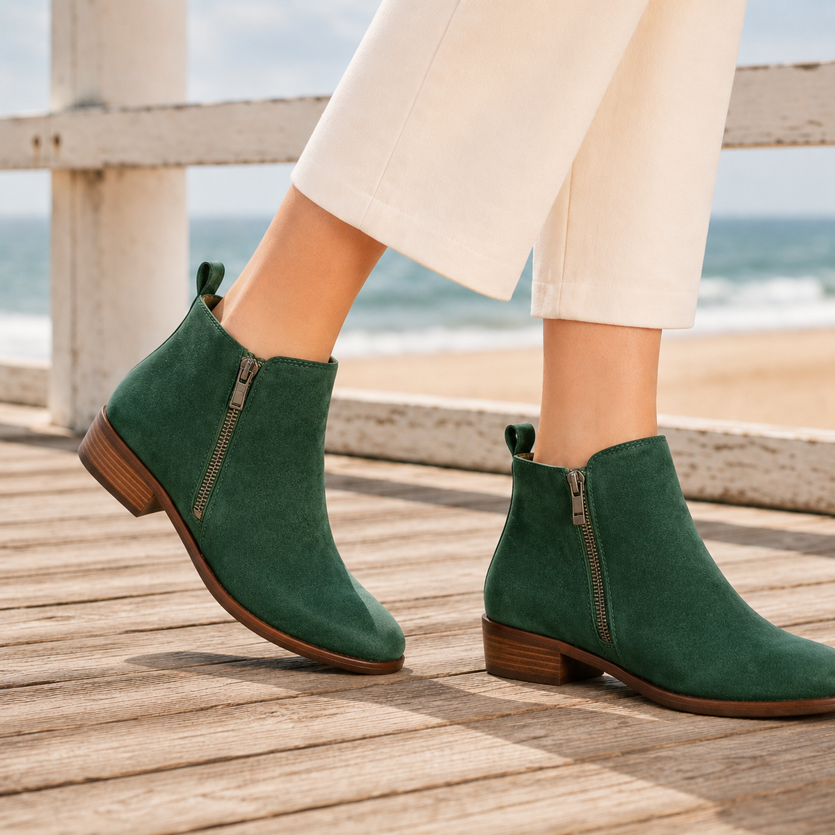 Damen Stiefeletten mit seitlichem Reißverschluss und niedrigem Absatz
