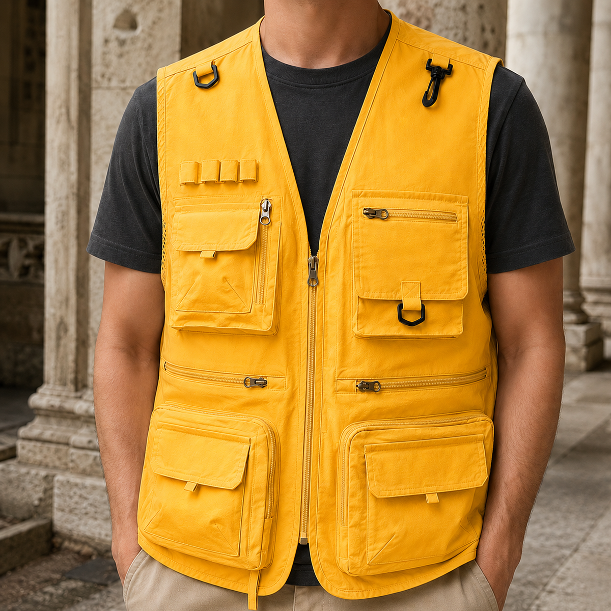 Utility-Weste Herren Regular Fit Freizeit mit Multi-Taschen