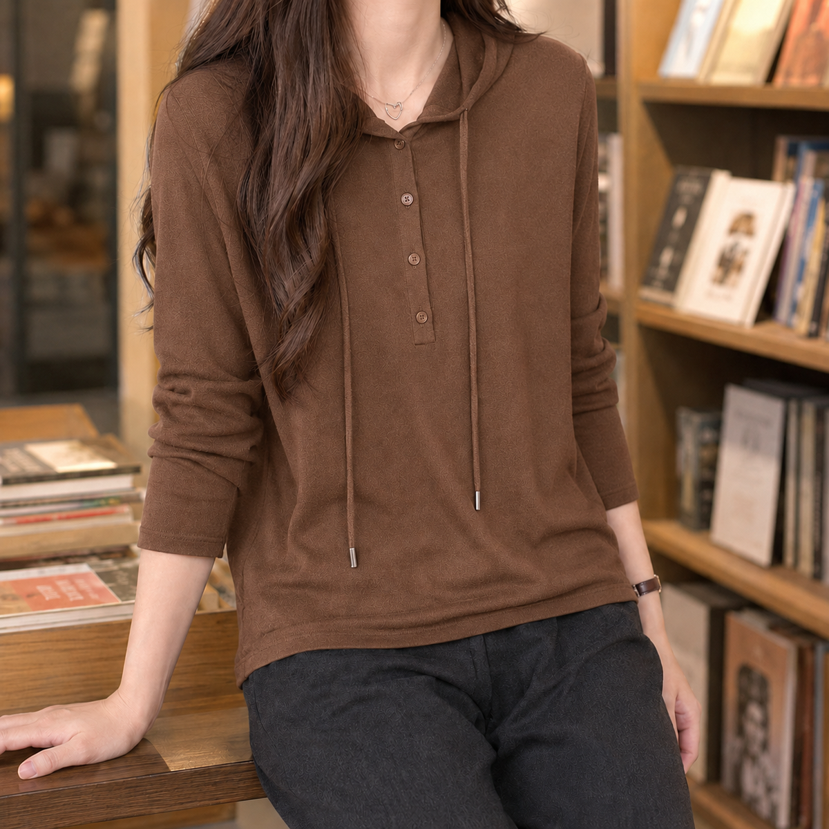 Herren Hoodie Relaxed Fit mit Kordelzugkapuze und Knopfleiste