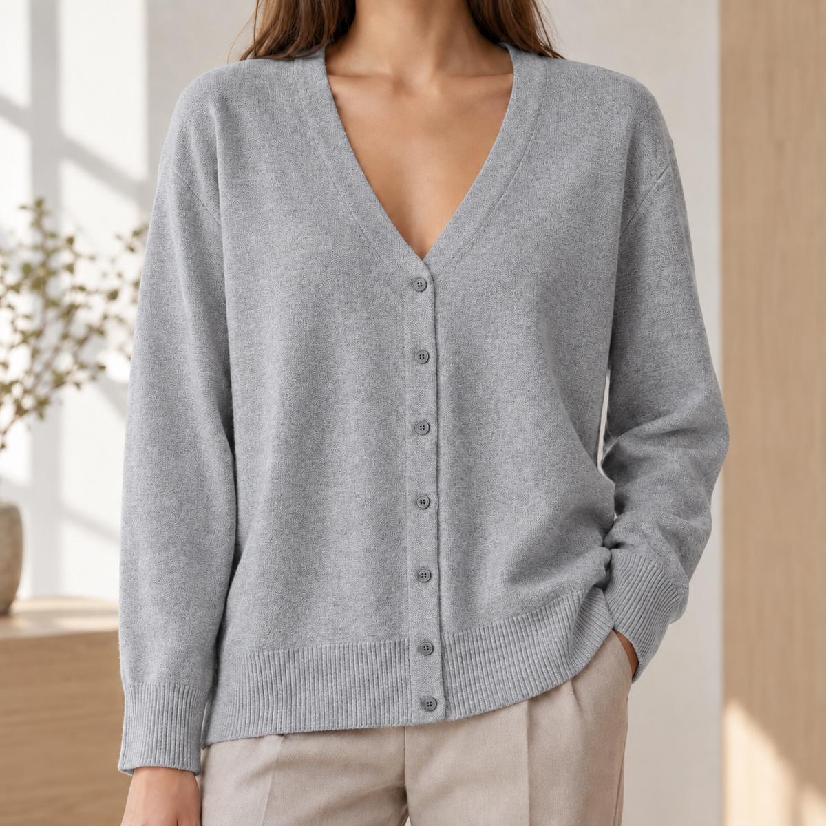 Damen Cardigan Relaxed Fit mit V-Ausschnitt und Knopfleiste
