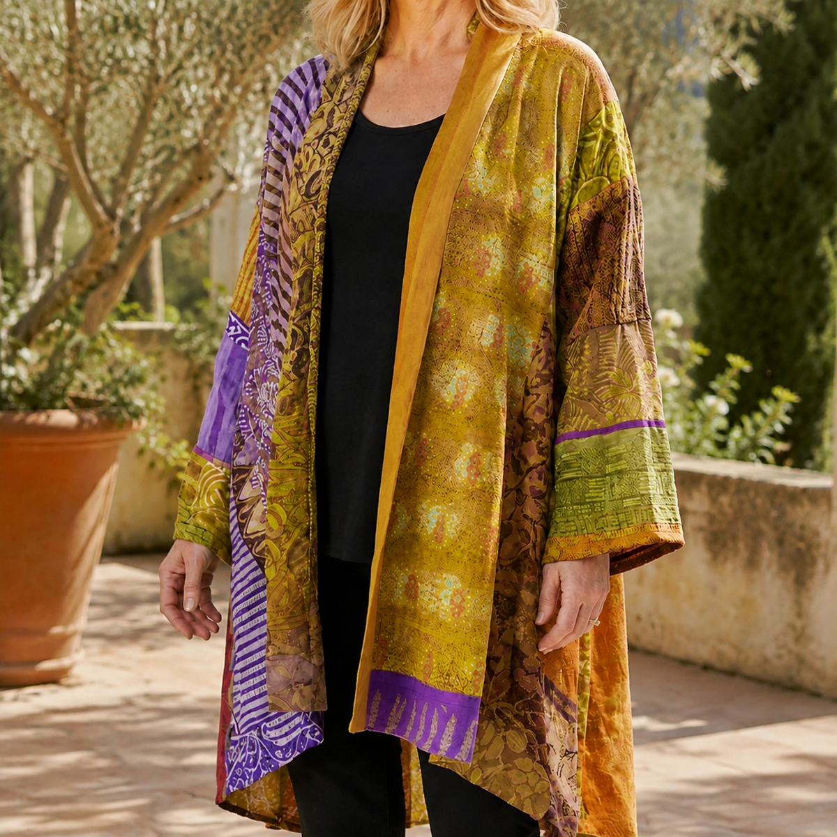 Damen Cardigan Oversize Patchwork mit offener Front