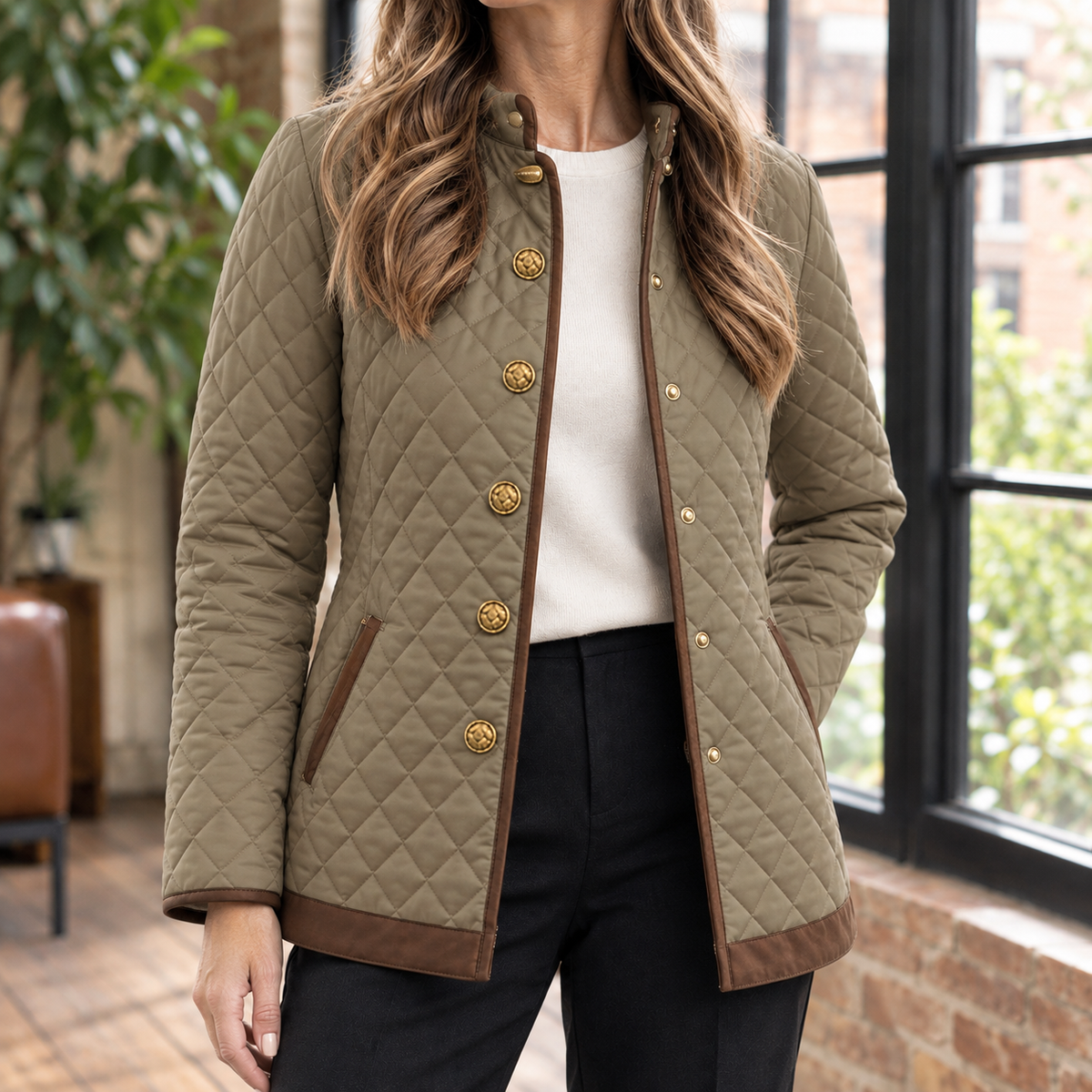 Damen Steppjacke Slim Fit Freizeit mit Rautensteppung