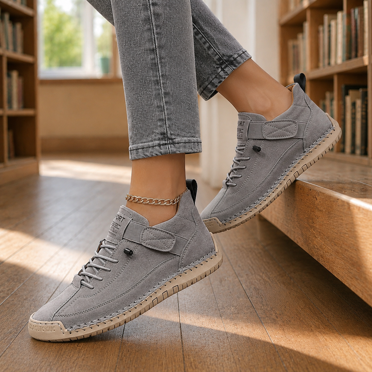 Damen Sneaker mit elastischer Schnürung und breitem Ristband