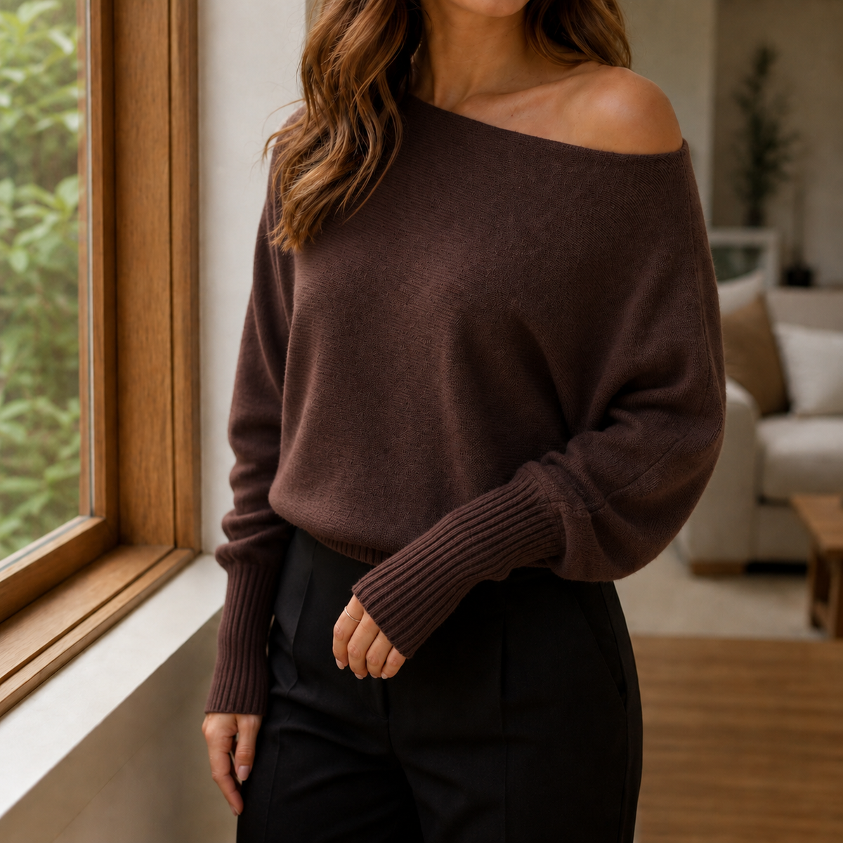 Damen Pullover Asymmetrisch mit Off-Shoulder-Ausschnitt