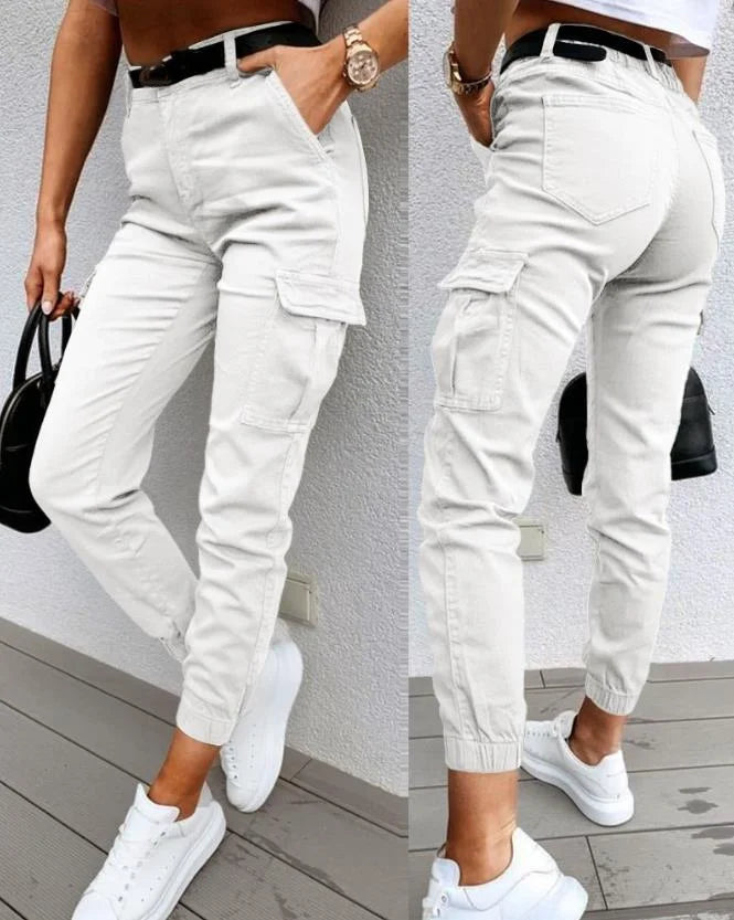 Damen Slim Fit Cargo-Hose Freizeit hohe Taille
