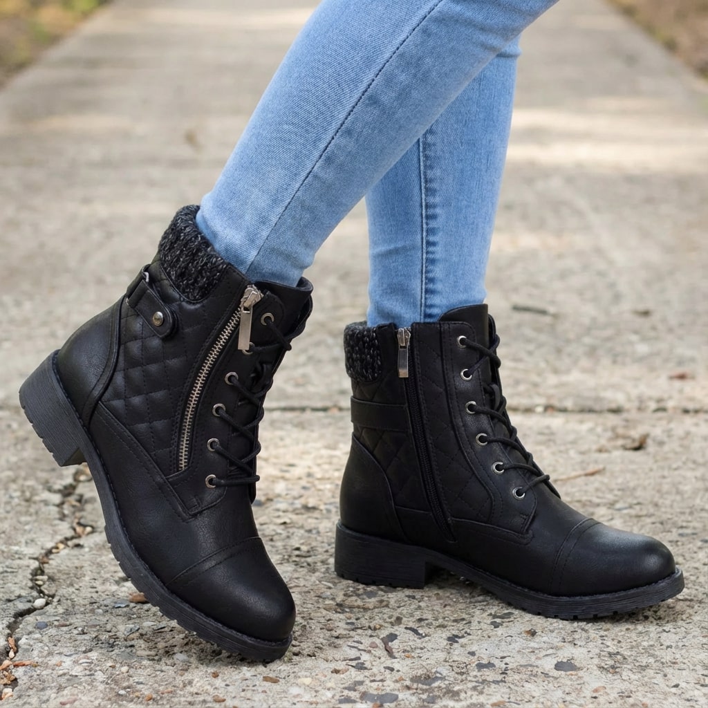 Damen Stiefeletten mit seitlichem Reißverschluss und Blockabsatz