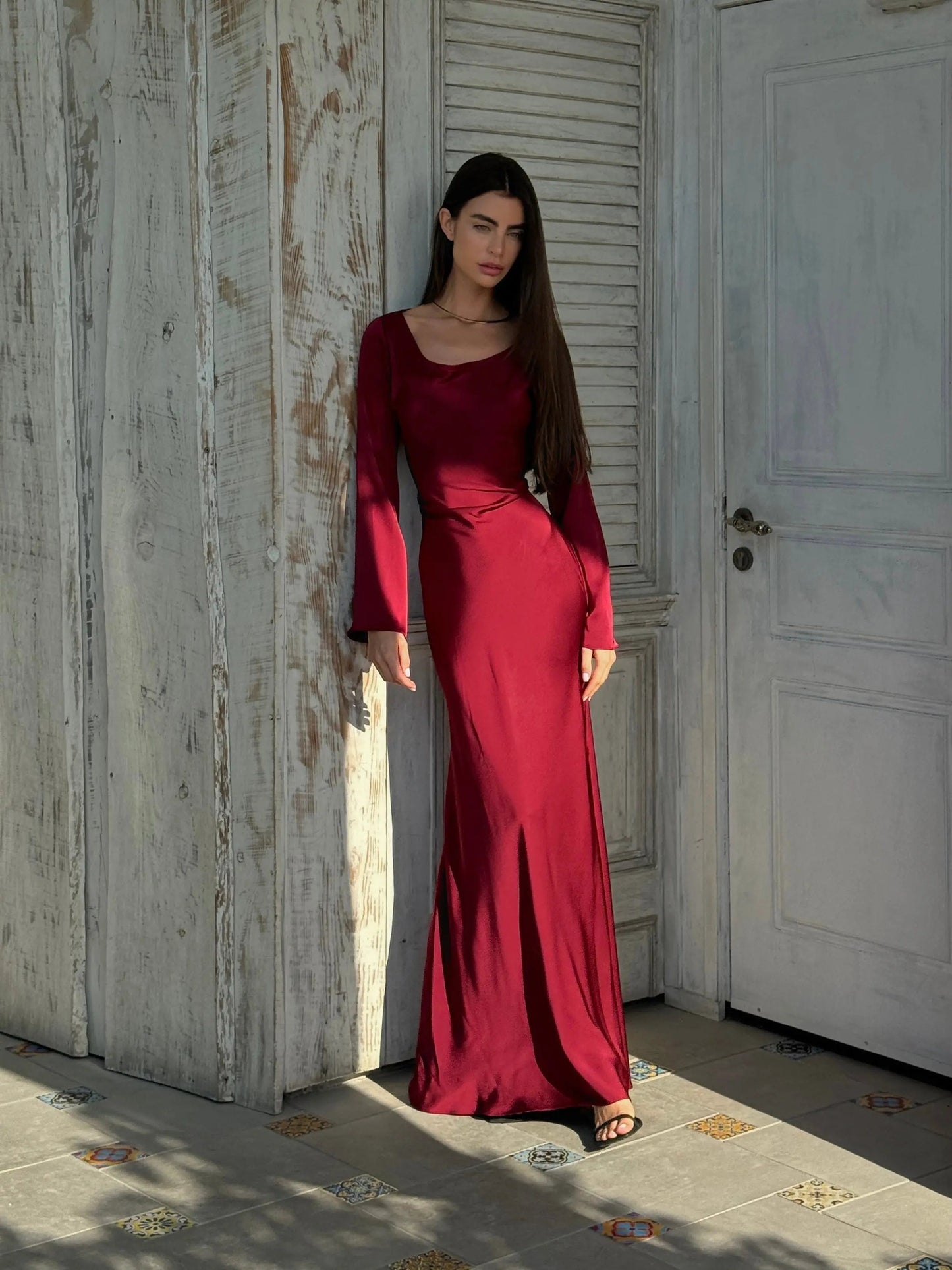 Elegantes Damen Abendkleid Maxikleid Figurbetont | Lange Ärmel & Luxuriöser Look