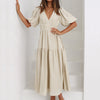 Diana | Damen Sommer‑Midikleid – V‑Ausschnitt, Puffärmel & Stufenrock, Einfarbig Elegant