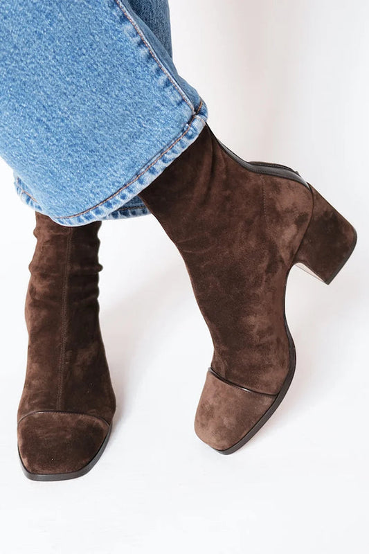 Damen Stiefeletten Wildleder-Optik mit quadratischer Zehenform und Blockabsatz