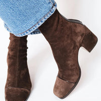 Damen Stiefeletten Wildleder-Optik mit quadratischer Zehenform und Blockabsatz