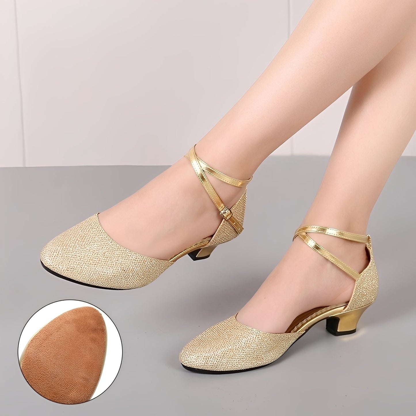 Damen Glitzersandalen Elegant Niedriger Absatz Sommerfest