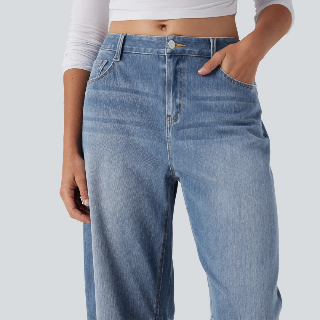 Damen Jeans Gerade Schnitt Mittelhohe Taille Casual