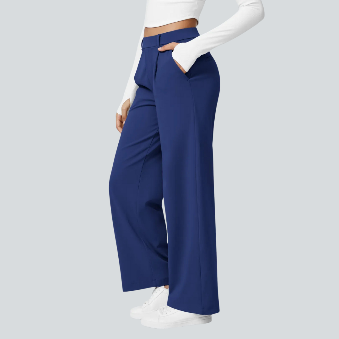 Damen Fließende Hose High Waist Regular Fit Freizeit Elegant